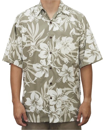 Go Barefoot Mens Hibiscus Fern Peached Cotton Shirt
